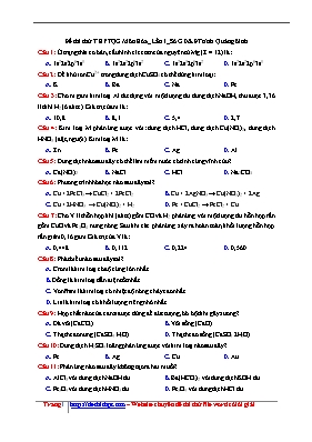 Đề thi thử Trung học phổ thông Quốc gia lần 1 môn Hóa học - Sở GD & ĐT Quảng Bình (Có đáp án)